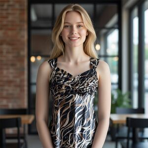 Y2K VTG A. Beyer Top Womens L Wide Gathered V-neck Sequin Going Out Tank Blouse